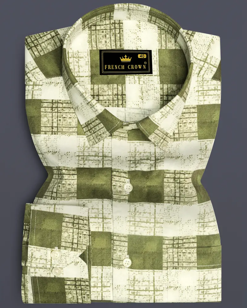 Porcelain Cream With Moccasin Green Super Soft Premium Cotton Shirt 6