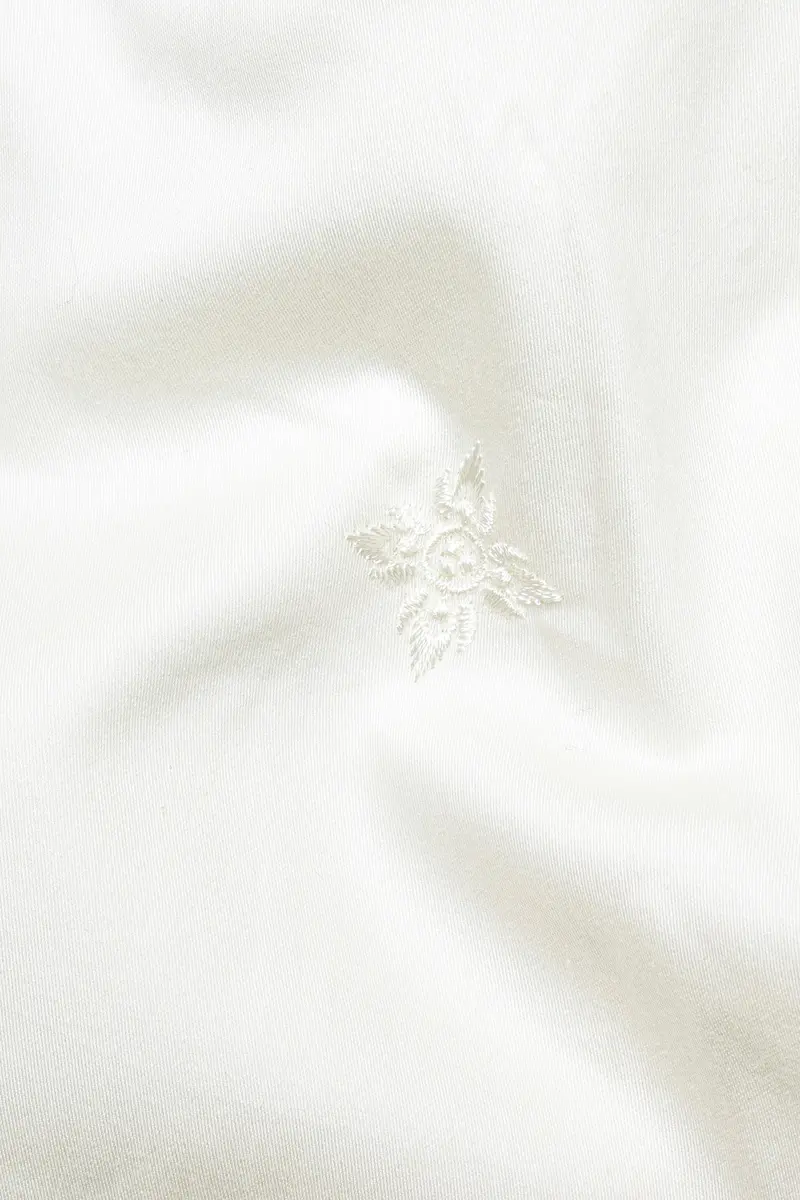 Porcelain Off White Subtle Sheen Embroidered Flower Super Soft Premium Cotton Shirt 2