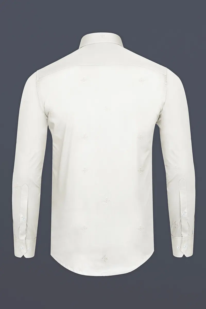 Porcelain Off White Subtle Sheen Embroidered Flower Super Soft Premium Cotton Shirt 5