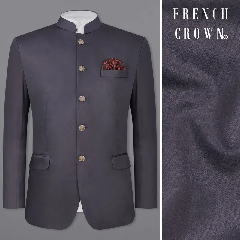 Porpoise Gray Subtle Sheen Bandhgala Blazer 1