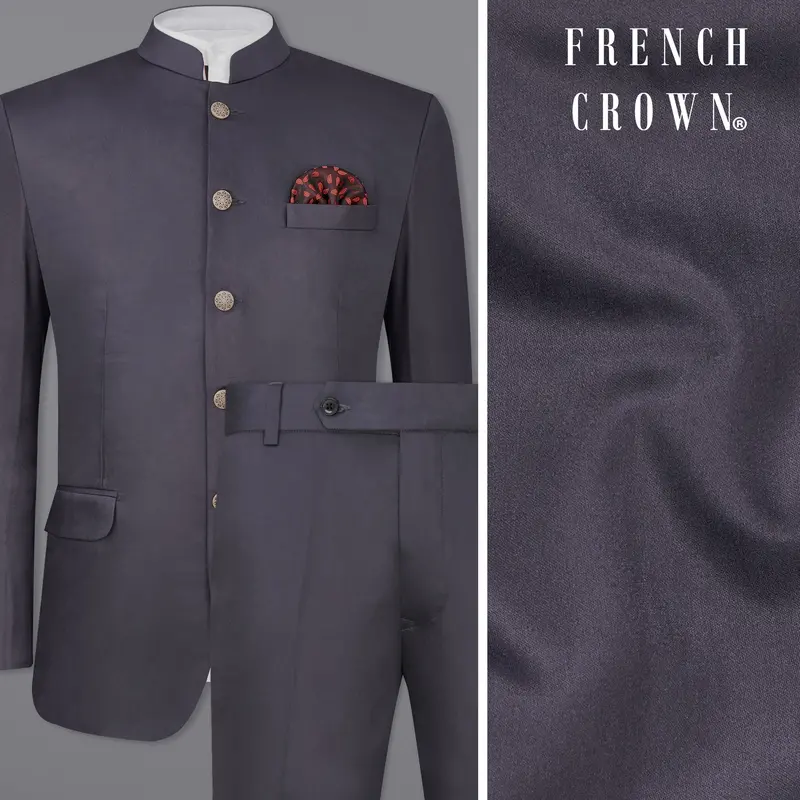 Porpoise Gray Subtle Sheen Bandhgala Suit 1