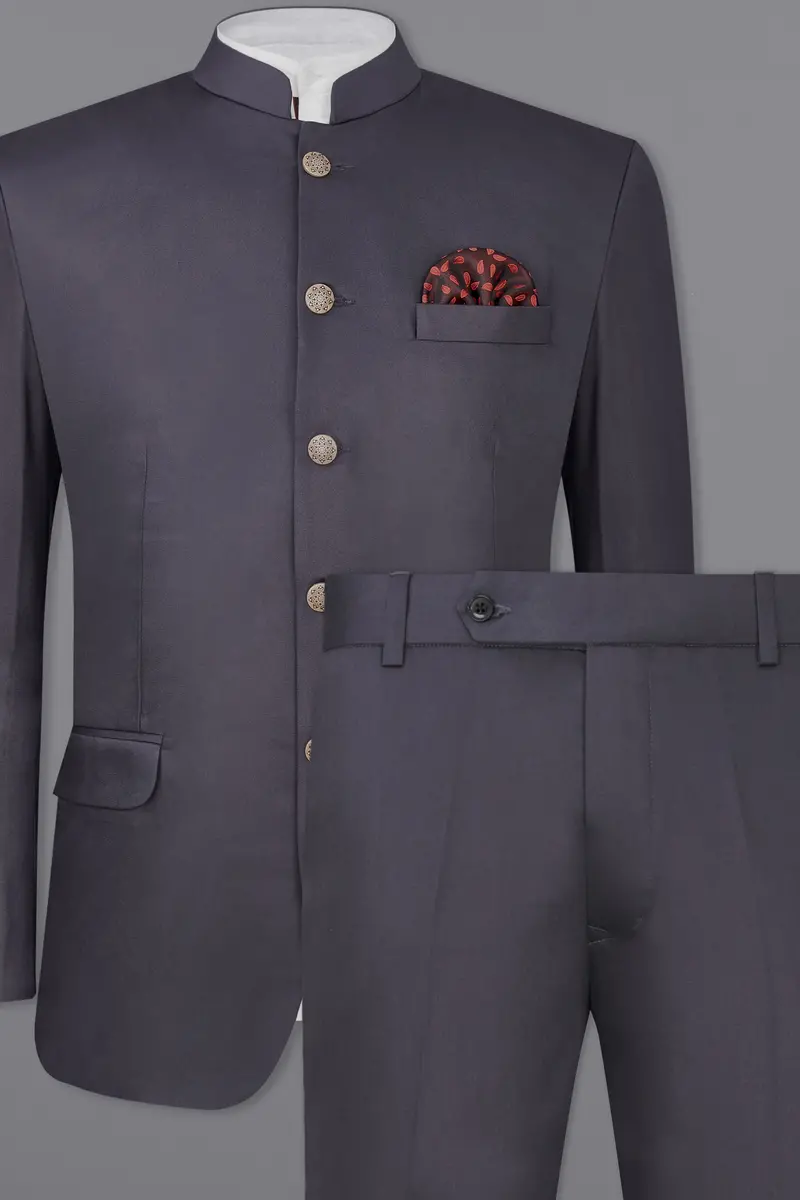 Porpoise Gray Subtle Sheen Bandhgala Suit 2