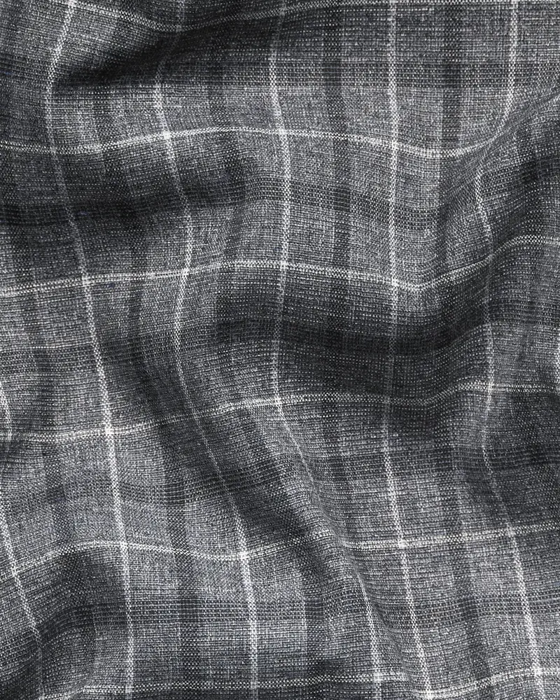 Porpoise Grey Plaid Luxurious Linen-Wool Blend Waistcoat 3