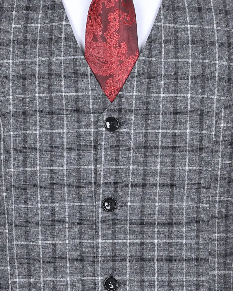 Porpoise Grey Plaid Luxurious Linen-Wool Blend Waistcoat 4