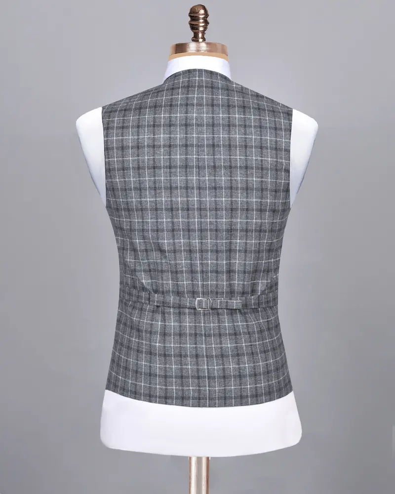 Porpoise Grey Plaid Luxurious Linen-Wool Blend Waistcoat 5