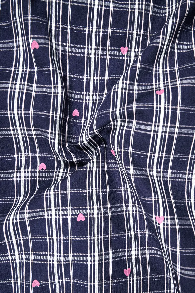 Port Gore Blue Heart Printed Plaid Premium Cotton Shirt 3