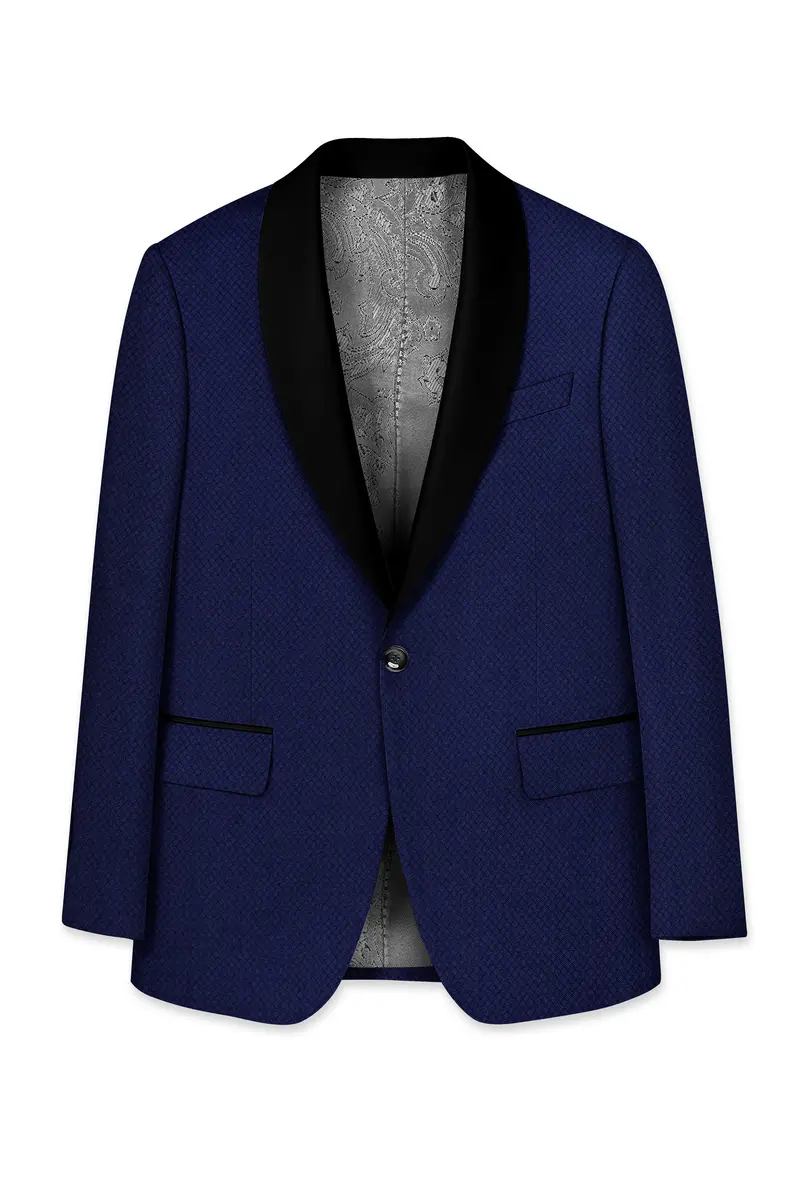 Port Gore Blue Subtle Textured Woolrich Tuxedo Blazer 7