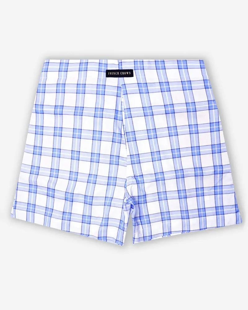 Portage Blue And Bright White Plaid Dobby Textured Premium Giza Cotton Boxer 1
