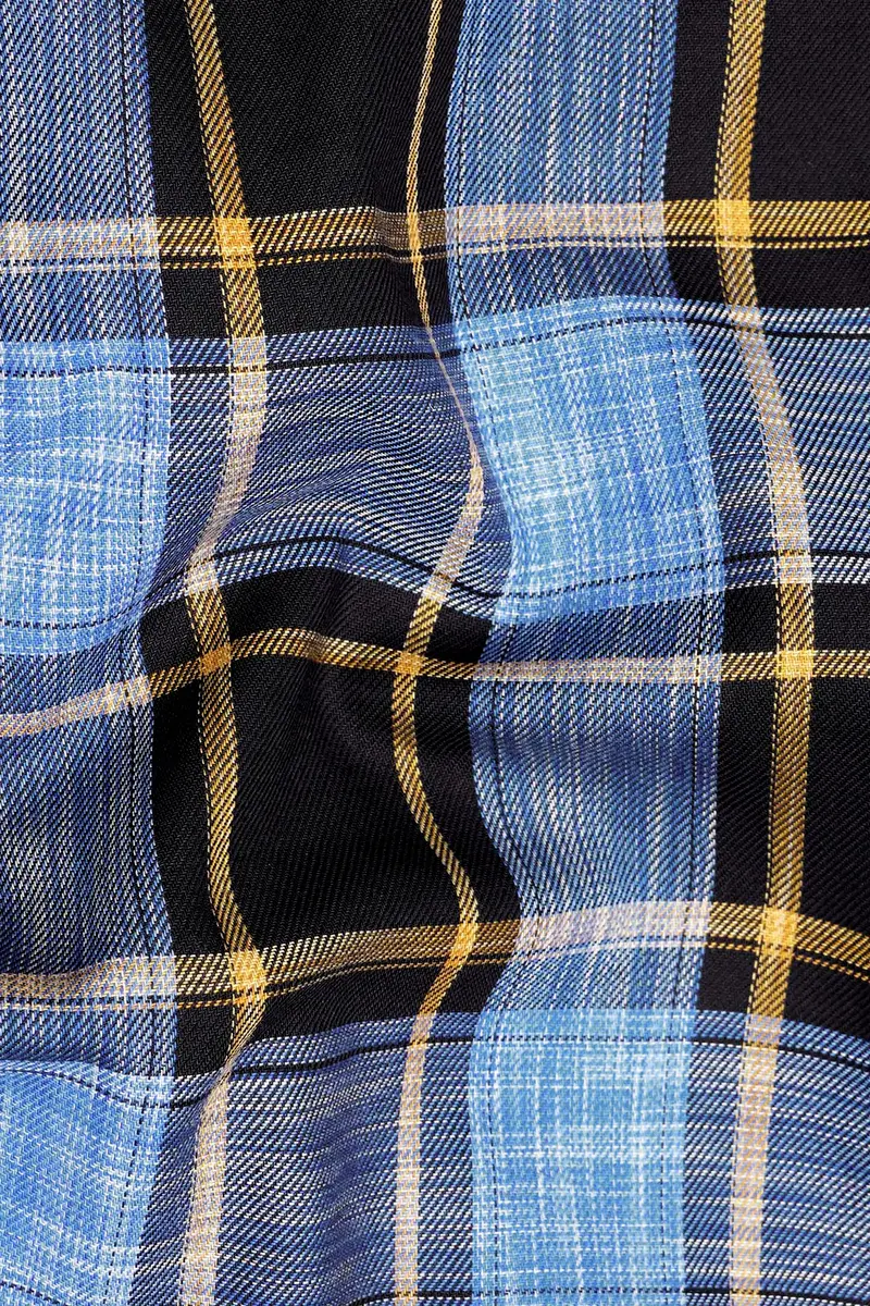 Portage Blue And Jade Black Twill Plaid Premium Cotton Kurta Shirt 3