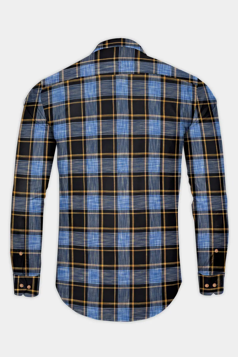 Portage Blue And Jade Black Twill Plaid Premium Cotton Kurta Shirt 6