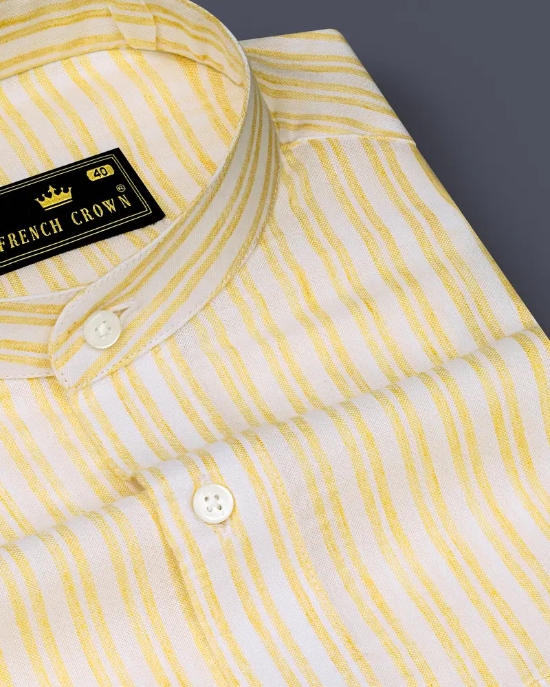 Portica Yellow And White Striped Premium Cotton Shirt 1