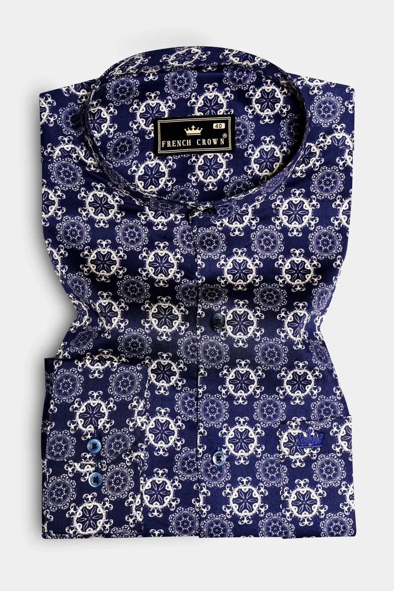 Portuguese Tile-Martinique Purple Azulejo Printed Subtle Sheen Super Soft Premium Cotton Casual Shirt 3