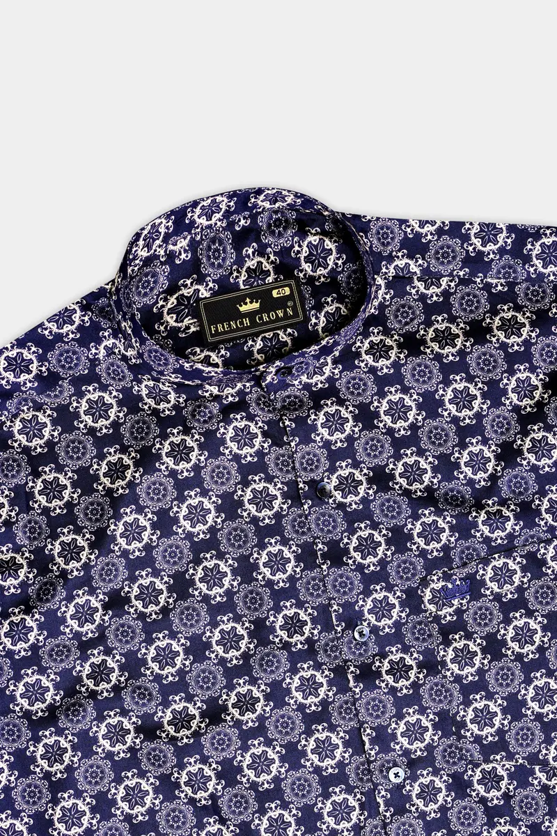 Portuguese Tile-Martinique Purple Azulejo Printed Subtle Sheen Super Soft Premium Cotton Casual Shirt 4
