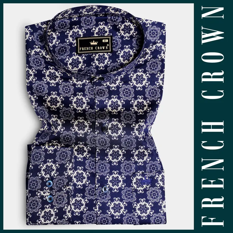 Portuguese Tile-Martinique Purple Azulejo Printed Subtle Sheen Super Soft Premium Cotton Casual Shirt 5