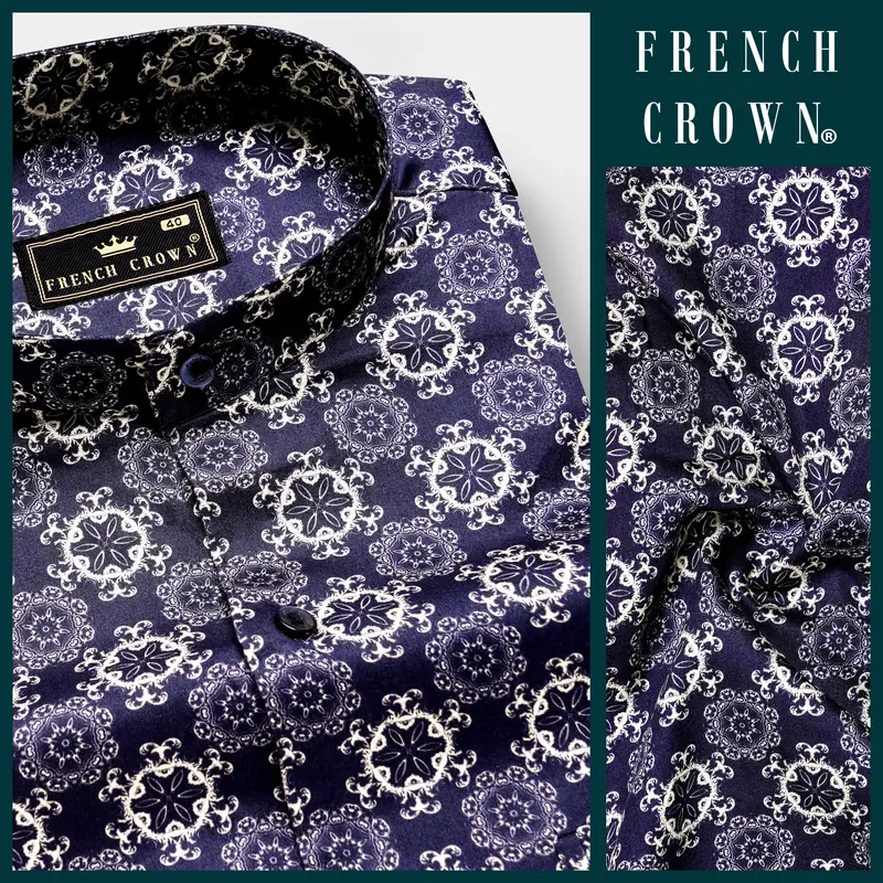 Portuguese Tile-Martinique Purple Azulejo Printed Subtle Sheen Super Soft Premium Cotton Casual Shirt 7