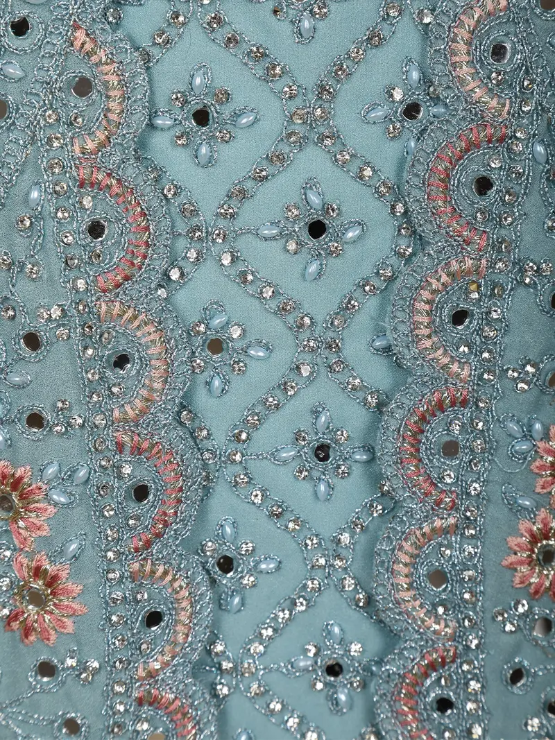 Powder Blue Floral Thread And Beads Embroidered Design Georgette Kids Palazzo Suit 7