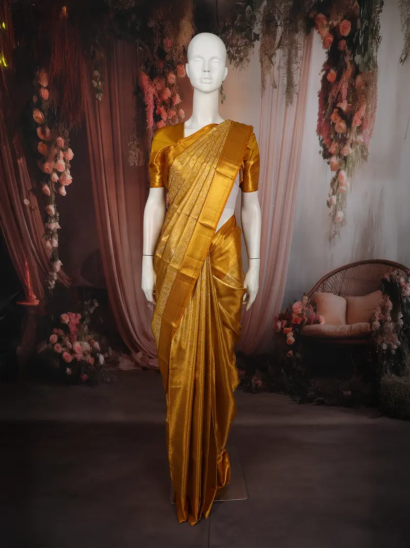 Premium Antique Gold All-Over Zari Woven Design Pure Kanchipuram Silk Saree With Zari Border 1