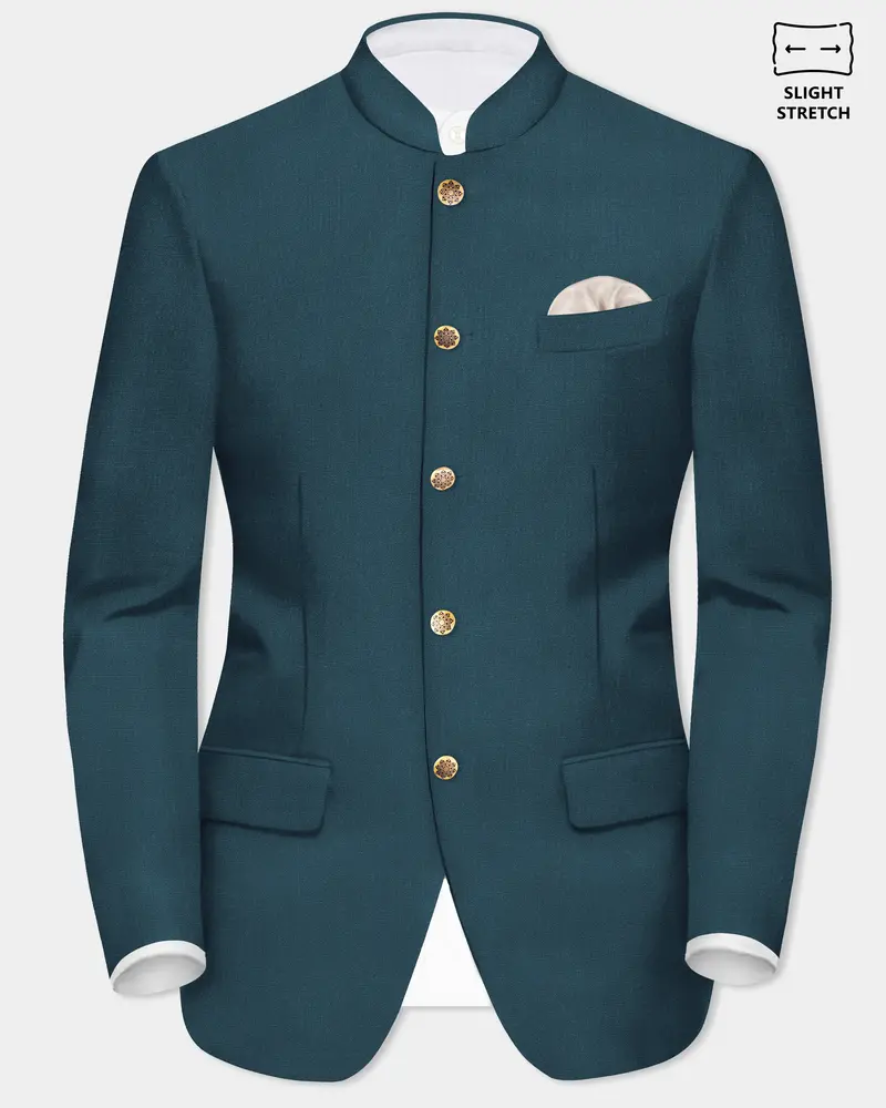 Prestige-Dianne Green Solid Wool Rich Bandhgala Slight Stretch Blazer 1
