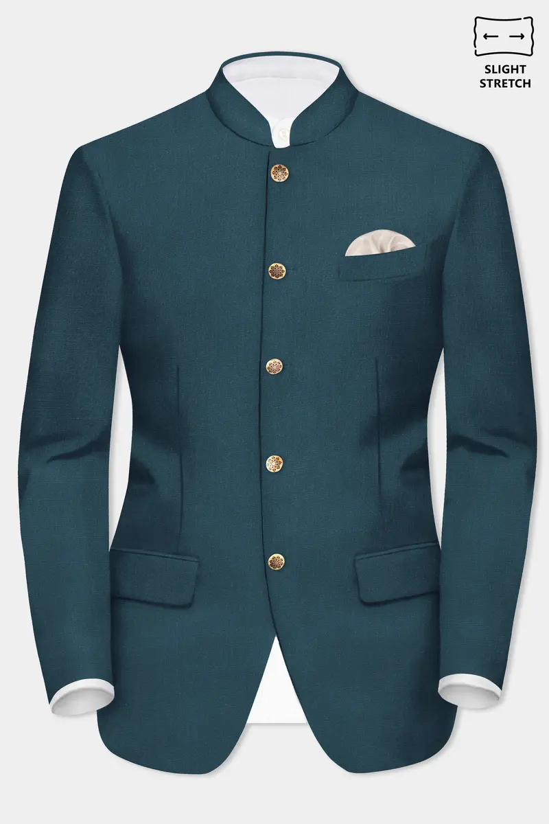 Prestige-Dianne Green Solid Wool Rich Bandhgala Slight Stretch Blazer 2