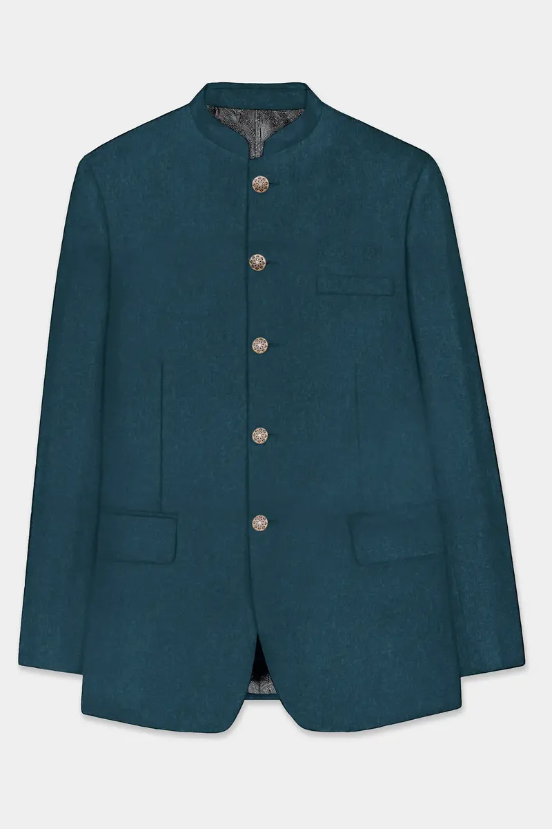 Prestige-Dianne Green Solid Wool Rich Bandhgala Slight Stretch Blazer 6