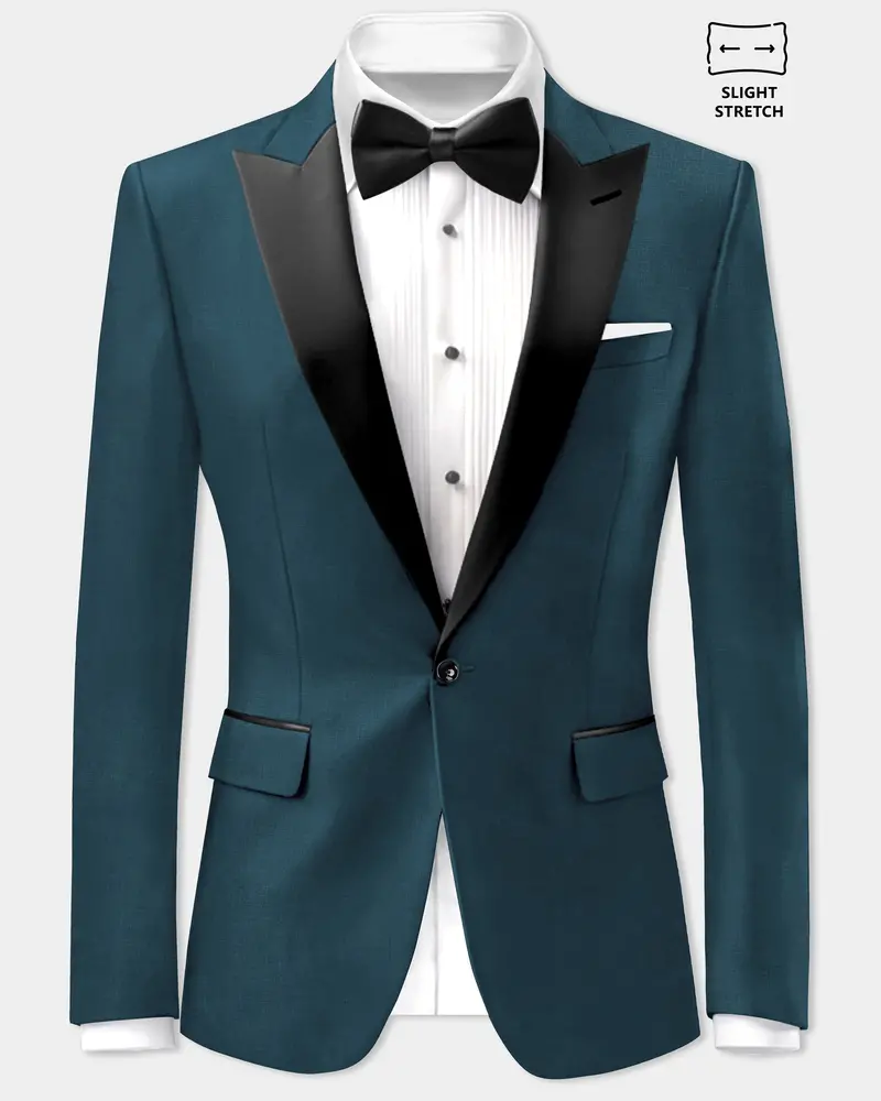 Prestige-Dianne Green Solid Wool Rich Peak Lapel Tuxedo Slight Stretch Blazer 1