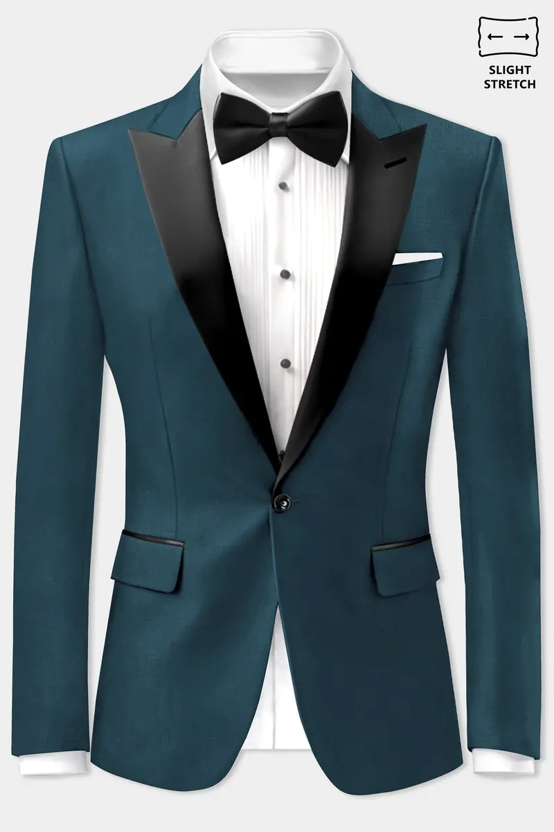 Prestige-Dianne Green Solid Wool Rich Peak Lapel Tuxedo Slight Stretch Blazer 2