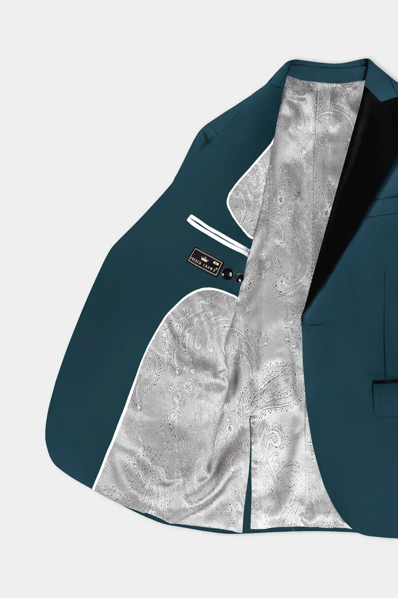 Prestige-Dianne Green Solid Wool Rich Peak Lapel Tuxedo Slight Stretch Blazer 4