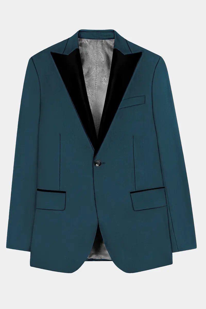 Prestige-Dianne Green Solid Wool Rich Peak Lapel Tuxedo Slight Stretch Blazer 7