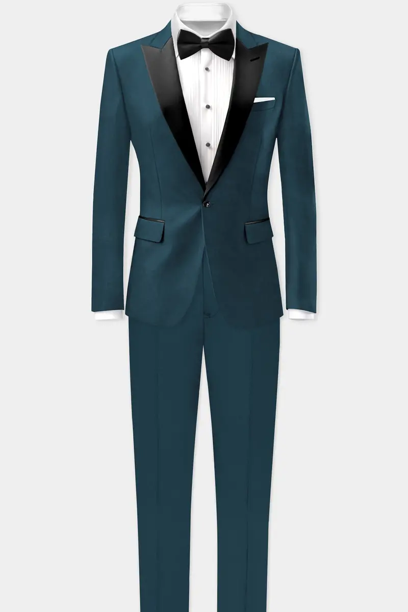 Prestige-Dianne Green Solid Wool Rich Peak Lapel Tuxedo Slight Stretch Blazer 9
