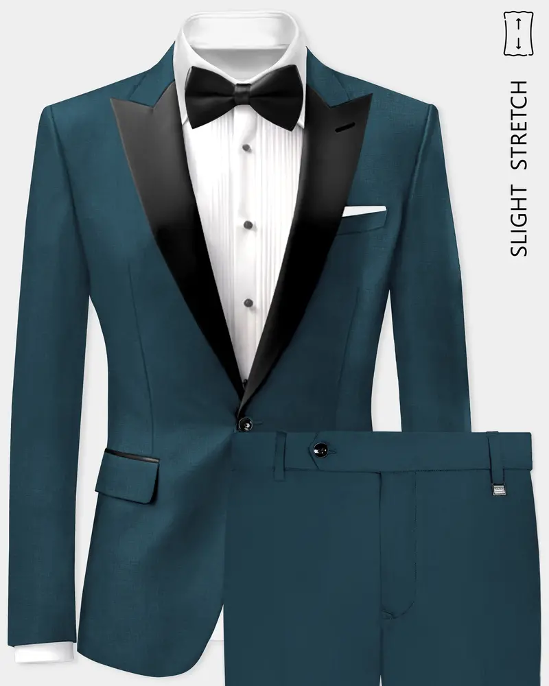 Prestige-Dianne Green Solid Wool Rich Peak Lapel Tuxedo Slight Stretch Suit 1