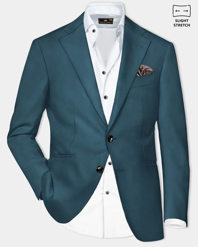 Prestige-Dianne Green Solid Wool Rich Single Breasted Slight Stretch Blazer 1
