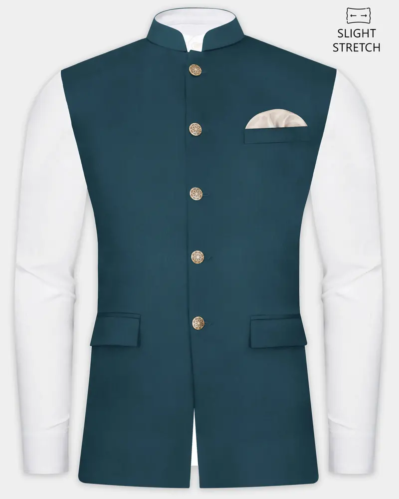 Prestige-Dianne Green Solid Wool Rich Slight Stretch Nehru Jacket 1