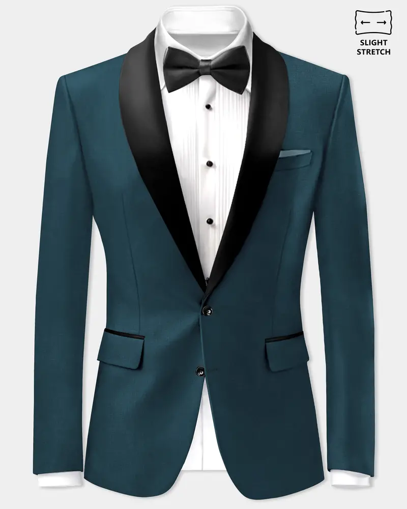 Prestige-Dianne Green Solid Wool Rich Tuxedo Slight Stretch Blazer 1