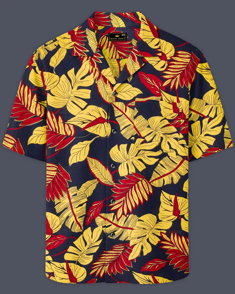 Primrose Yellow And Martinique Blue Funky Printed Lightweight Oversized Premium Cotton Shirt 1