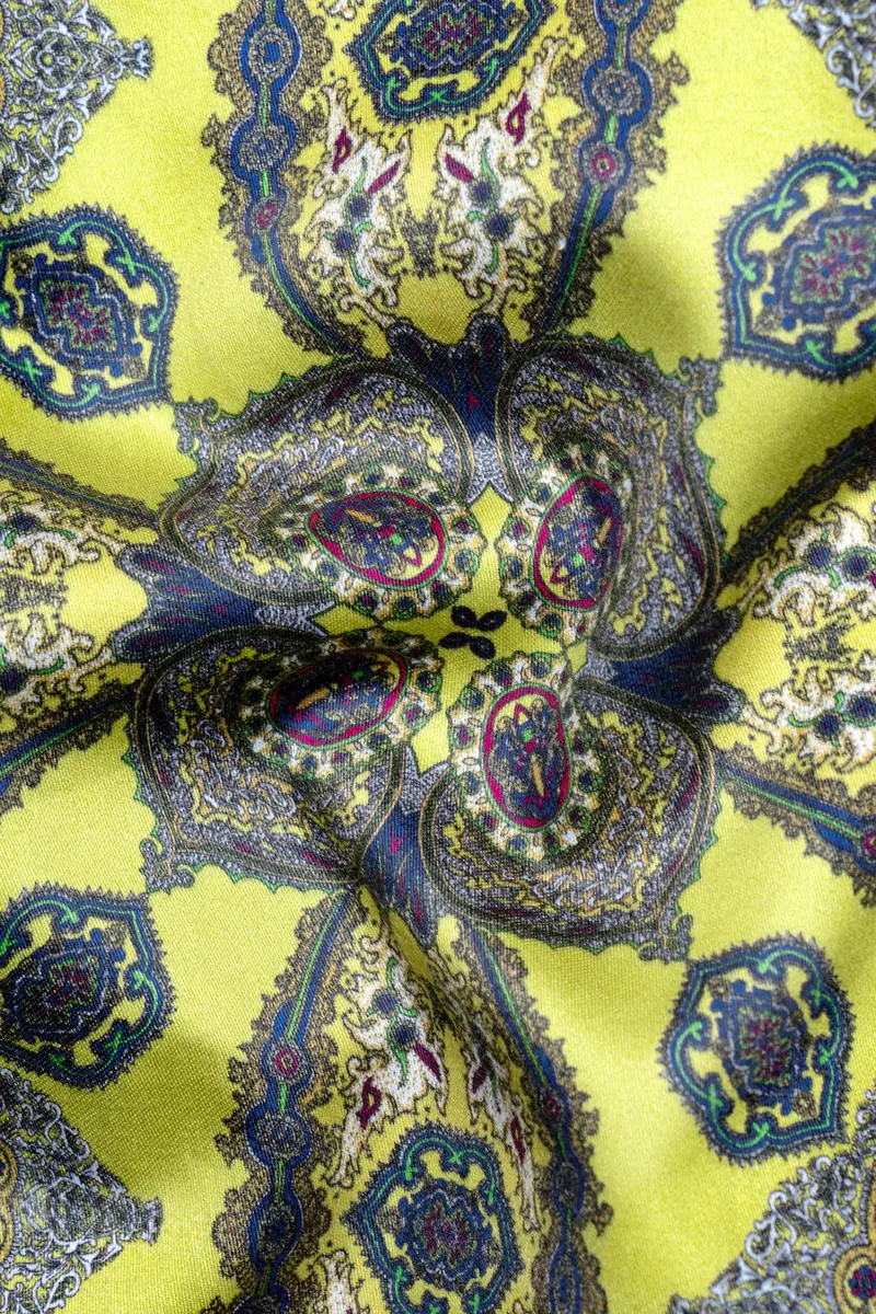 Primrose Yellow With Cobalt Blue Printed Super Soft Premium Cotton Shirt 2