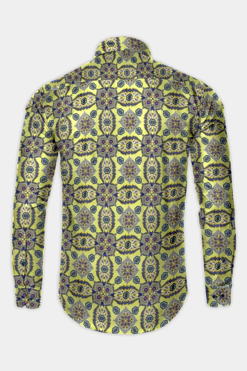 Primrose Yellow With Cobalt Blue Printed Super Soft Premium Cotton Shirt 5
