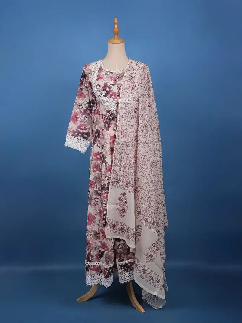 Prominent Pink Floral Printed Cotton Salwar Suit 1