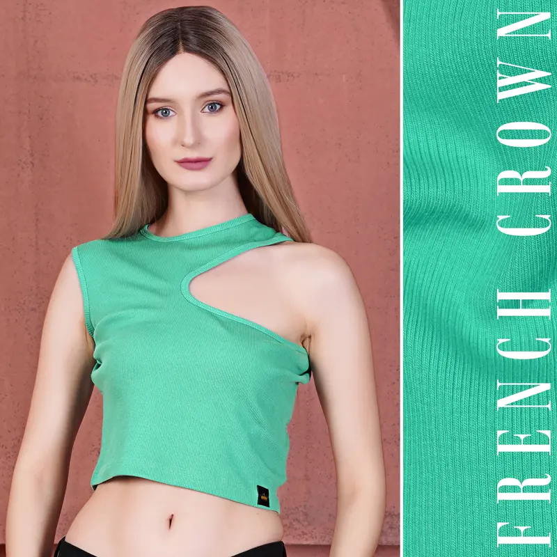 Puerto Green Premium Cotton Knit Stretchable Crop Top 1