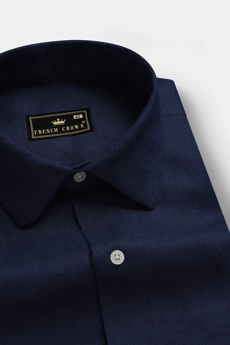 Pumice Blue Solid Luxurious Linen Shirt 1