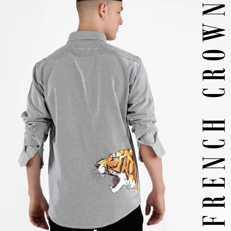 Pumice Gray Tiger Printed Royal Oxford Designer Shirt 1