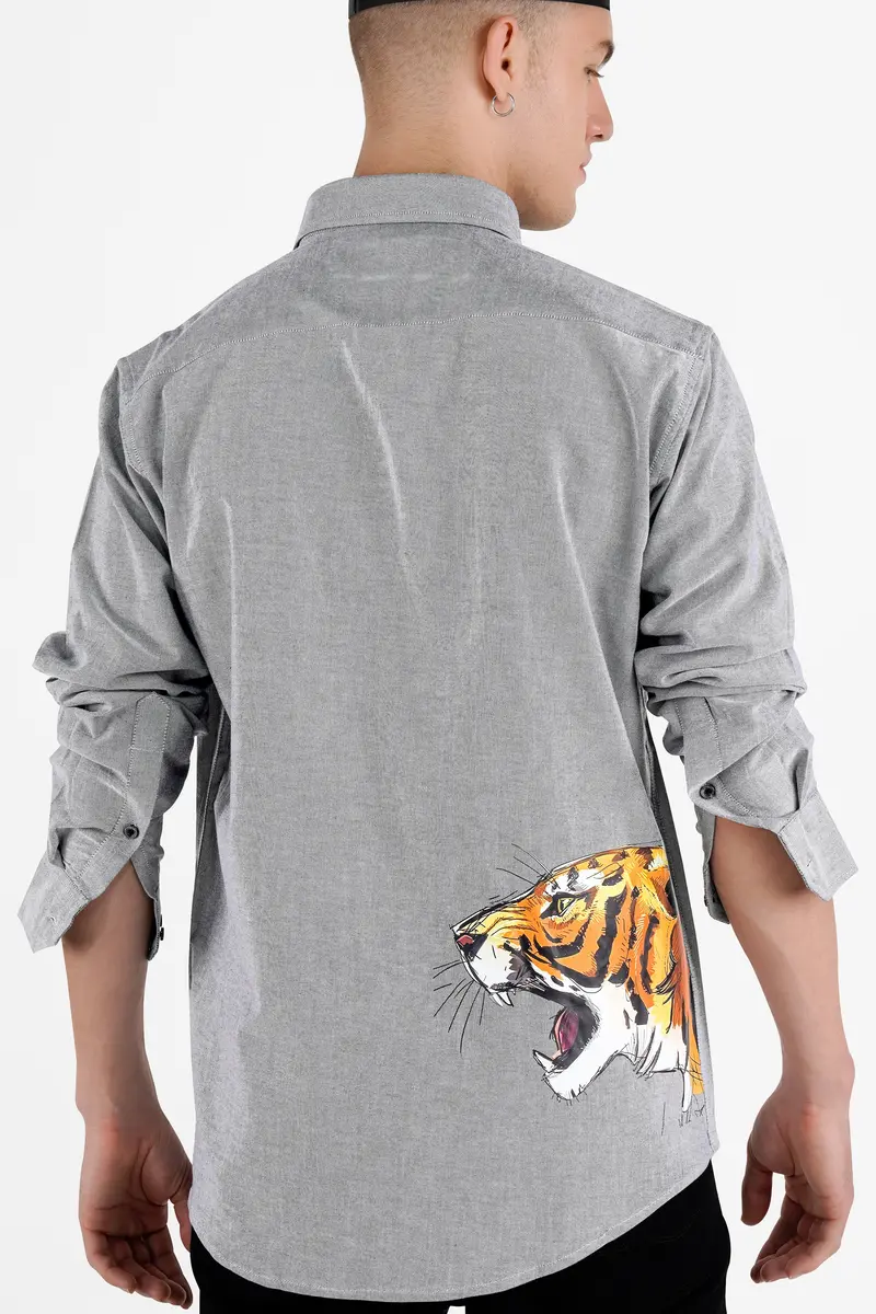 Pumice Gray Tiger Printed Royal Oxford Designer Shirt 2