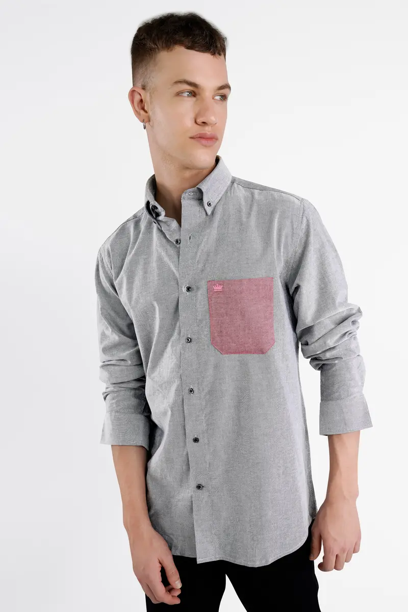 Pumice Gray Tiger Printed Royal Oxford Designer Shirt 6