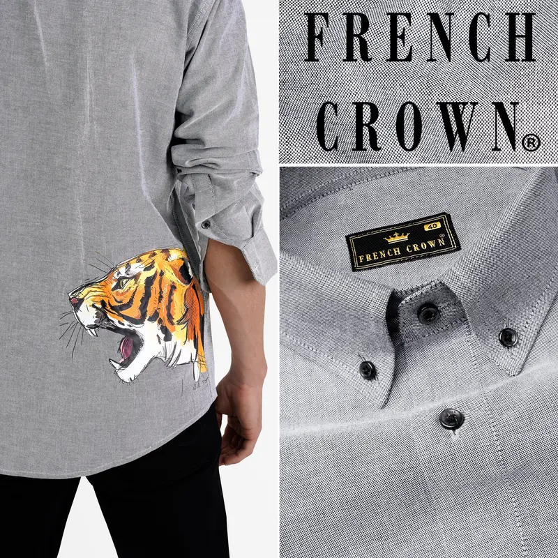 Pumice Gray Tiger Printed Royal Oxford Designer Shirt 9