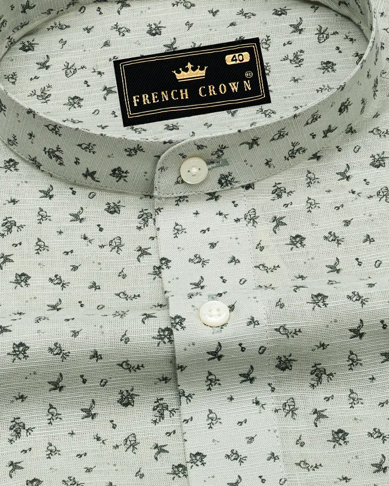 Pumice Green Ditsy Printed Luxurious Linen Shirt 1