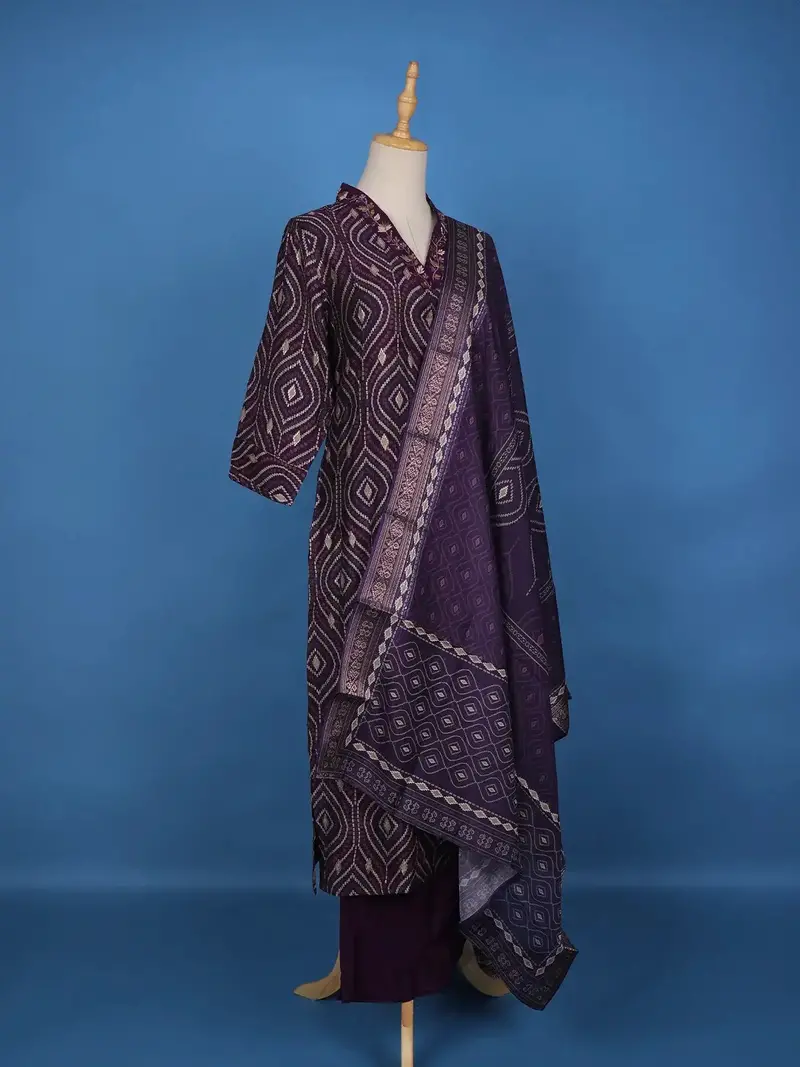 Purple Abstract Designed Cotton Salwar Suit 3