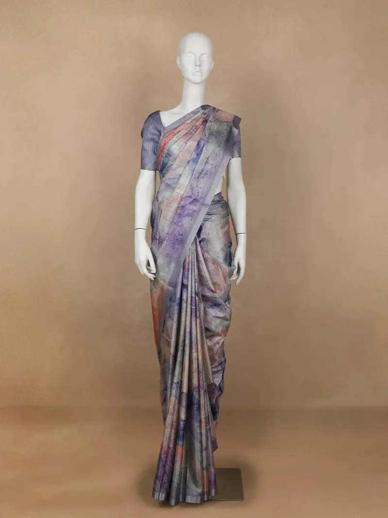 Purple Abstract Designed Semi Tussar Silk Saree 1