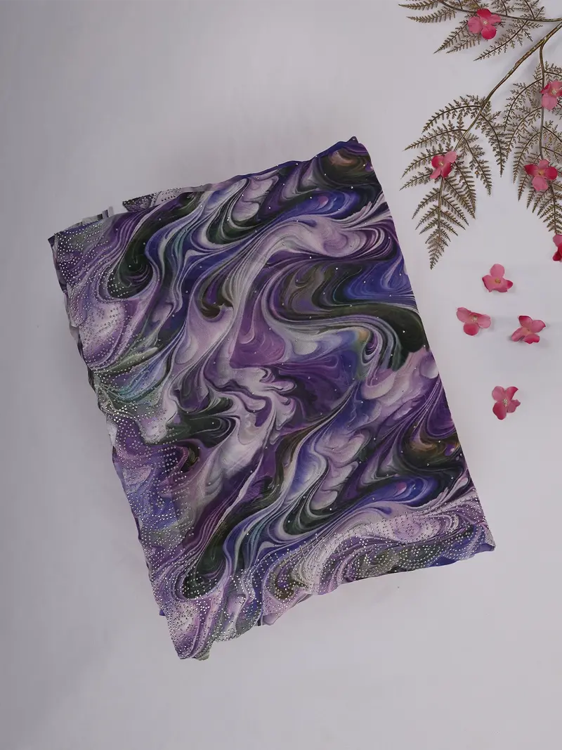 Purple And Black Abstract Printed Design Chiffon Saree 1