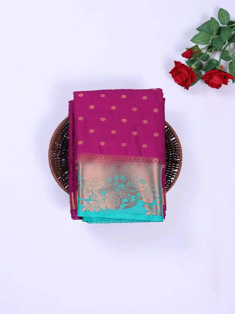 Purple Art Silk Saree With Floral Motif On The Body And Contrast Zari Border 1