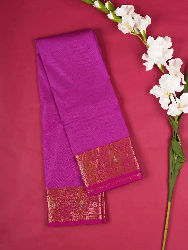 Purple Art Silk Saree With Small Checks Design On The Body With Contrast Designed Border 1