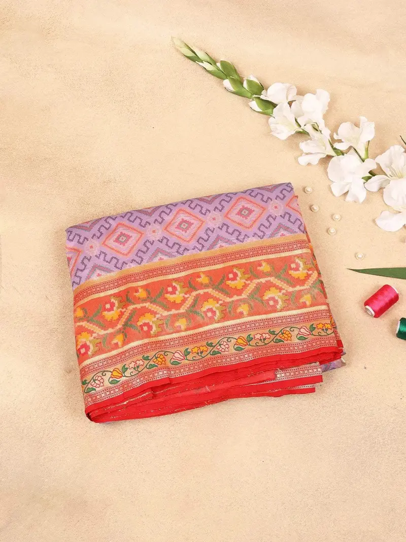 Purple Banarasi Saree With Fancy Designs On The Body With Contrast Border 1